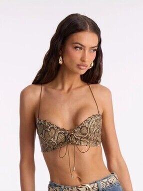 Fashion Nova Rattle Me Faux Leather Bra Top XL Brown Snakeskin Y2K Western Edgy